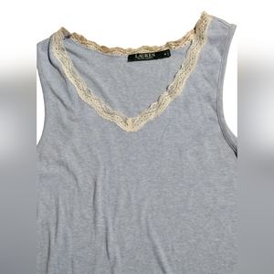 Ralph Lauren Light Blue Tank with White Lace Trim, Size Medium